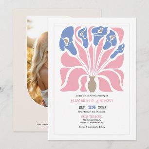 Petal Pink/Kornblumen-Abstraktes Florales Boho-Hoc Einladung
