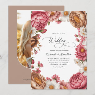 Petal Pink, Mocha Latte & Ivory Pearl Hochzeit Einladung
