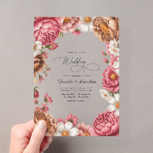 Petal Pink, Mocha Latte und Ivory Pearl Hochzeit Acryleinladungen