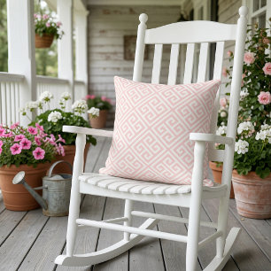 Petal Pink und Weiß Griechisches Schlüsselmuster Kissen