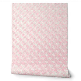 Petal Pink und Weiß Griechisches Schlüsselmuster Tapete