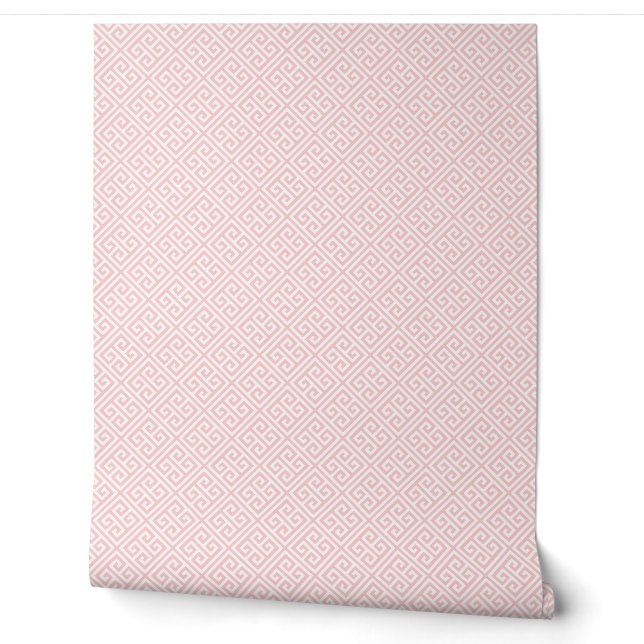 Petal Pink und Weiß Griechisches Schlüsselmuster Tapete (Abrollen)