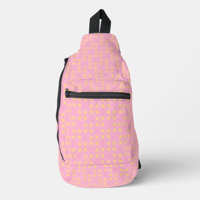 Petal Pop – Pink & Gold Seamless Geometric Pattern Crossbody Bag (Vorderseite)