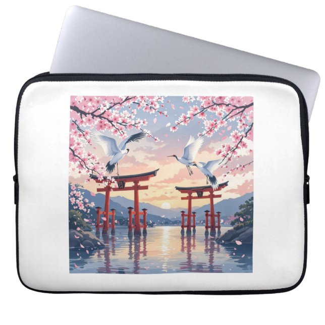 Petal Reverie—A Crane’s Serenade at Sundown Laptopschutzhülle (Vorderseite)