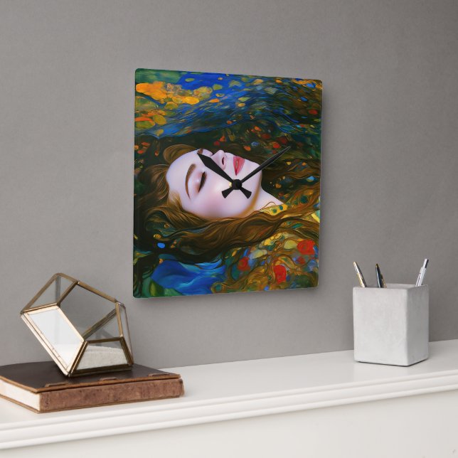 "Petal Serenity" - Frauen im Wasser Quadratische Wanduhr (Büro)