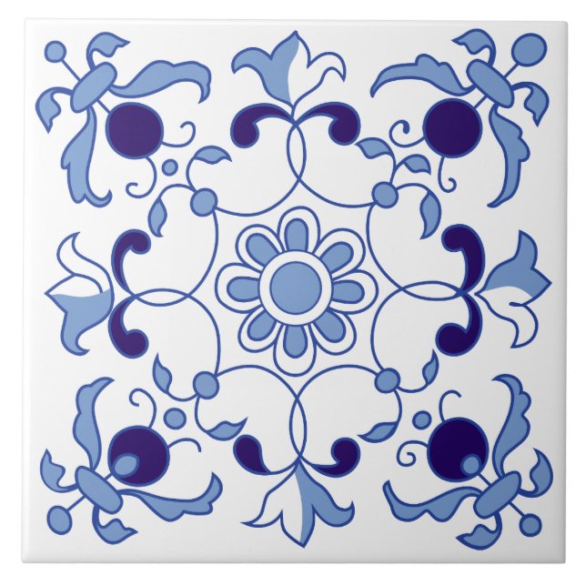 Petal Whimsy Blue Tones Fliese (Vorderseite)