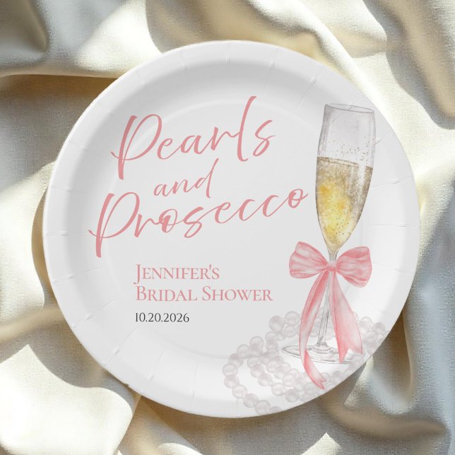 Petalen und Prosecco | Bow Watercolor-Brautparty Pappteller (Von Creator hochgeladen)