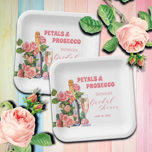 Petalen und Prosecco Flaschen und Rose Brautparty Pappteller (Von Creator hochgeladen)
