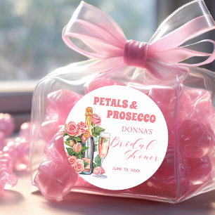 Petalen und Prosecco Flaschen und Rose Brautparty Runder Aufkleber