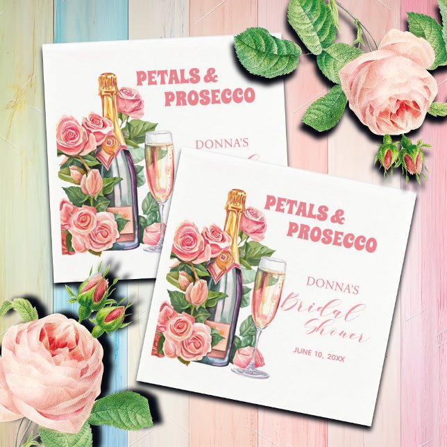 Petalen und Prosecco Flaschen und Rose Brautparty Serviette (Von Creator hochgeladen)