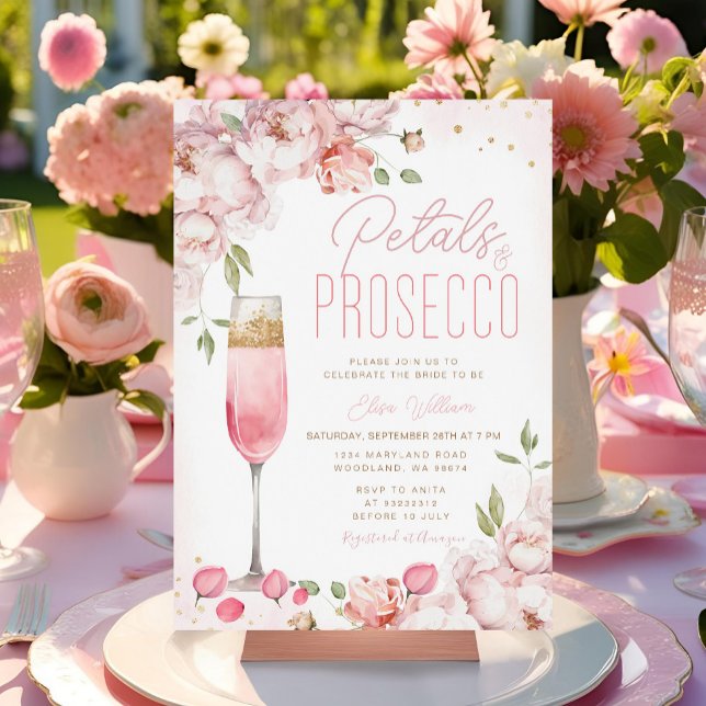 Petalen und Prosecco Pink Brautparty Einladung (Von Creator hochgeladen)