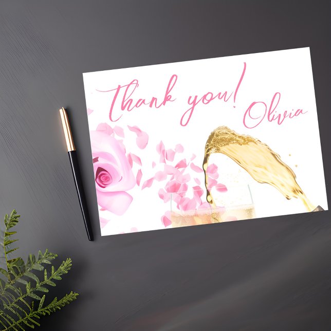 Petalen und Prosecco-rosa Brautparty Dankeskarte (Von Creator hochgeladen)
