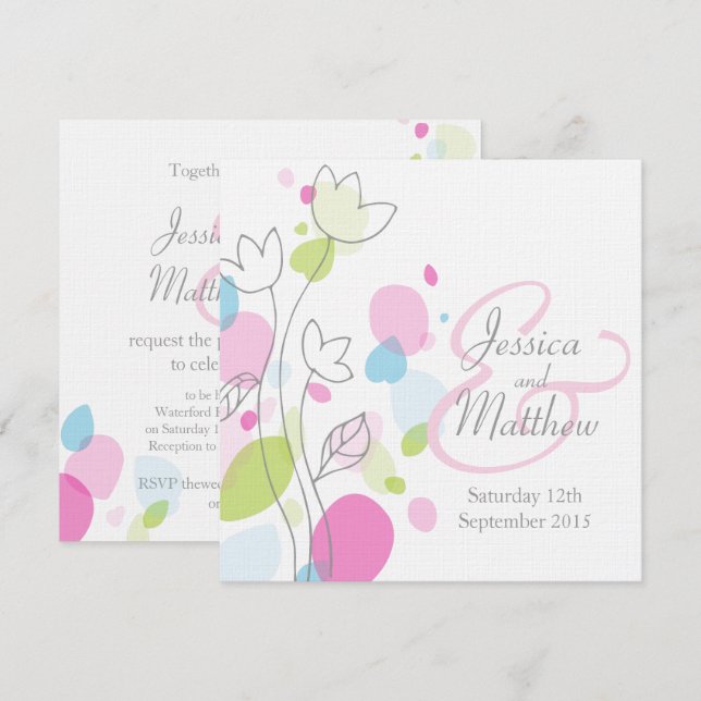 Pétales de fleurs graphiques invitations de mariag (Devant / Derrière)