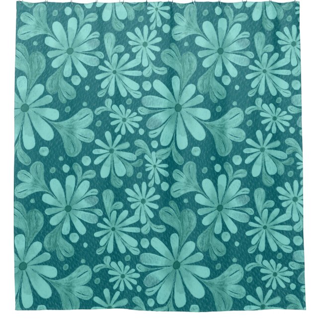 Pétales en Aqua et rideau de douche Turquoise (Devant)