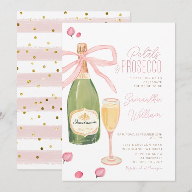 Pétales et parquet Fête des mariées Invitation Bru (Devant / Derrière)