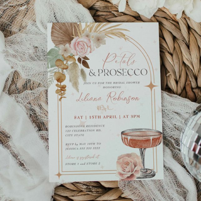 Pétales et Prosecco Boho Invitation de la douche n (Créateur téléchargé)