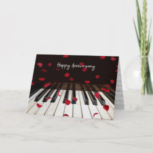Pétales roses sur clé de piano Anniversaire Carte