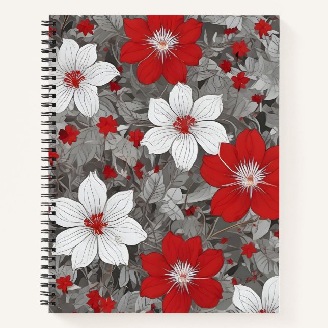 Pétalos Rojos y Blancos sobre Plata Notizbuch (Vorderseite)