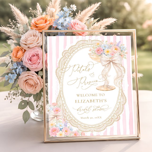 Petals and Prosecco Bow Bridal Shower Welcome Poster (Von Creator hochgeladen)