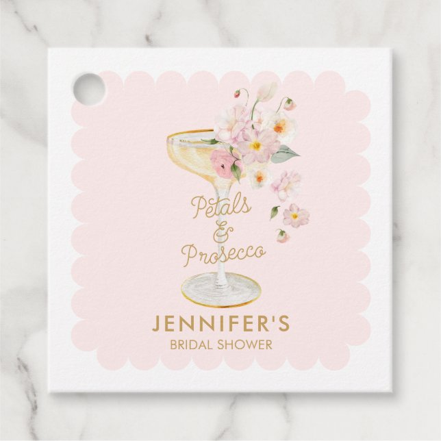 Petals and Prosecco Brautparty Vielen Dank Geschenkanhänger (Vorderseite)