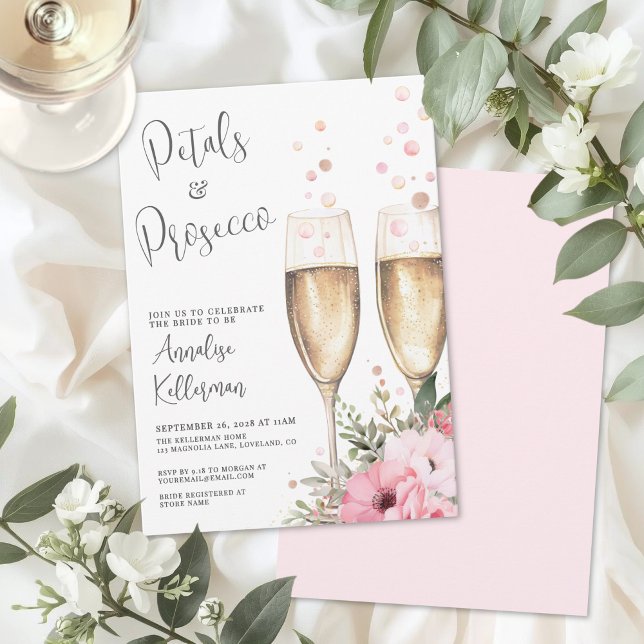 Petals And Prosecco Bridal Shower Einladung (Petals And Prosecco Bridal Shower Invitation)