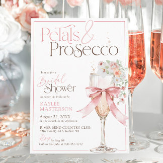 Petals and Prosecco Pink Floral Bridal Shower Einladung