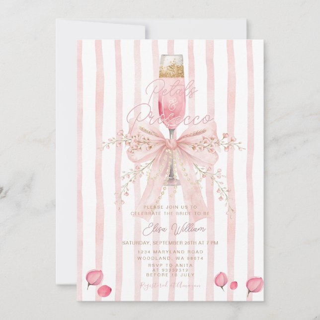 Petals and Prosecco Pink Floral Champagne bridal  Einladung (Vorderseite)