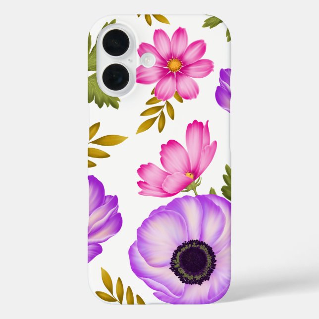 Petals in Harmony - Anemone und Kosmos iPhone 16 Hülle (Rückseite)