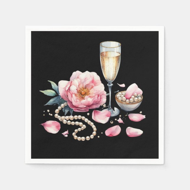 Petals Pearls Prosecco Dekoration Tafelgeschirr Serviette (Vorderseite)
