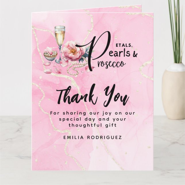 Petals Pearls Prosecco Favors Brautparty Karte (Vorderseite)