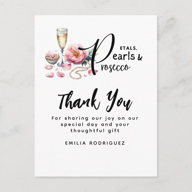 Petals Pearls Prosecco Favors Brautparty Postkarte (Vorderseite)