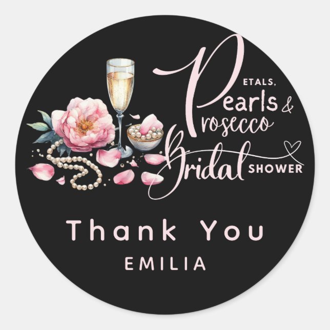 Petals Pearls Prosecco Favors Brautparty Runder Aufkleber (Vorderseite)