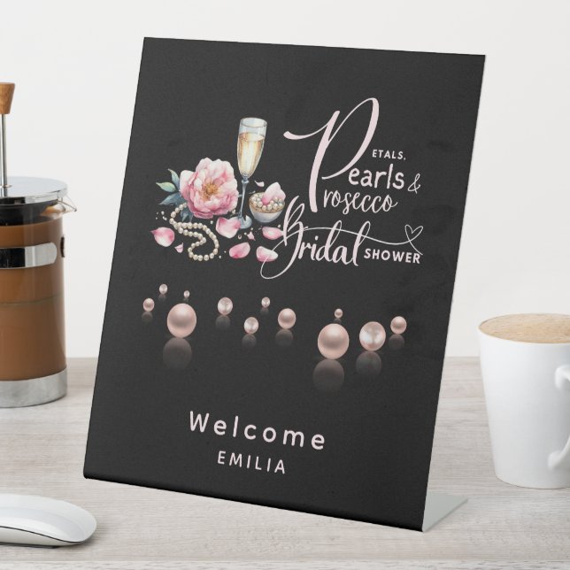 Petals Pearls Prosecco Favors Brautparty Sockelschild (In Situ)