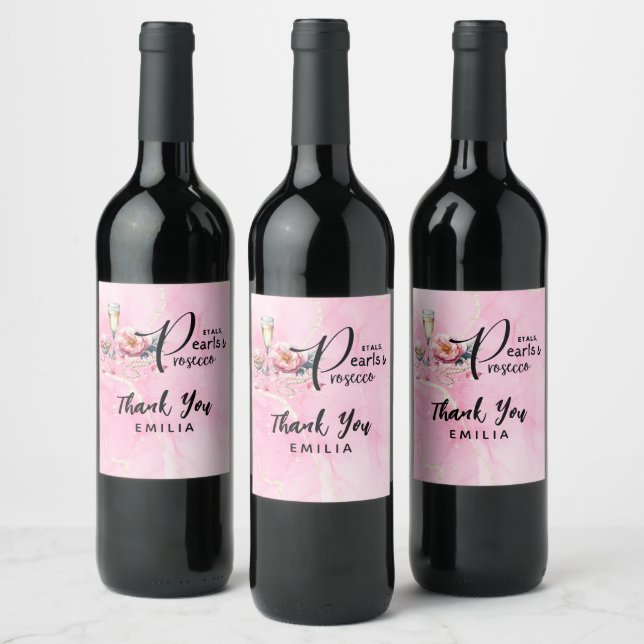 Petals Pearls Prosecco Favors Brautparty Weinetikett (Flaschen)