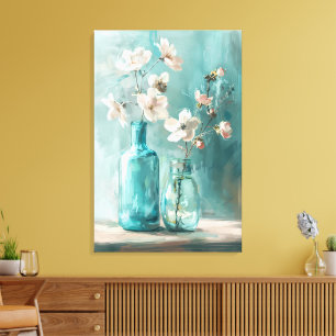 Petals & Porzellan: Bauernhof Rose Vase Wasserfarb Leinwanddruck