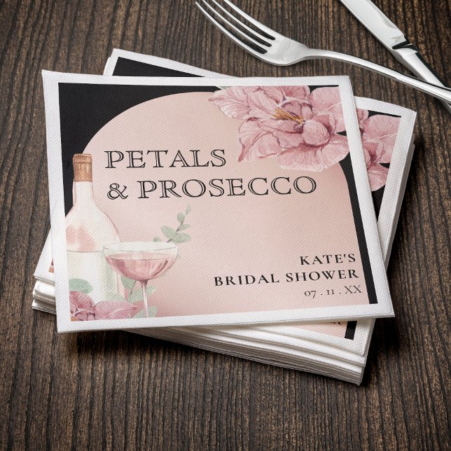 Petals & Prosecco Black & Rose Gold Brautparty Serviette (Petals & Prosecco Black & Rose Gold Bridal Shower Napkins
)