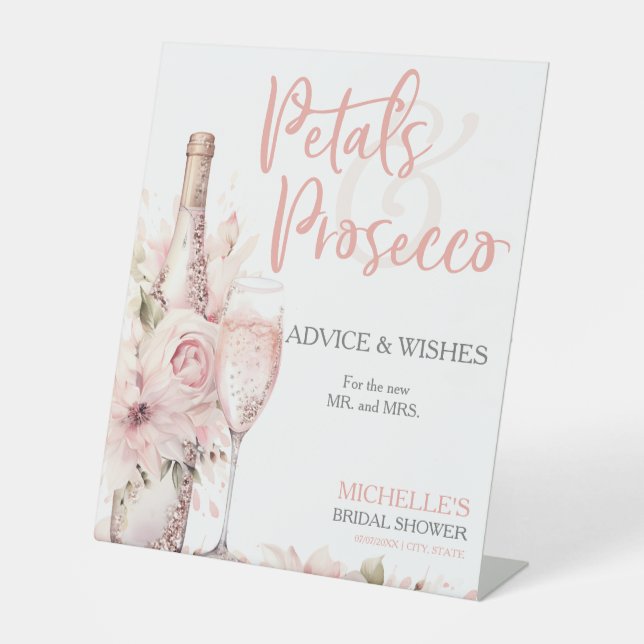 Petals & Prosecco Blush Pink Blumenberater Wünsche Sockelschild (Vorderseite)