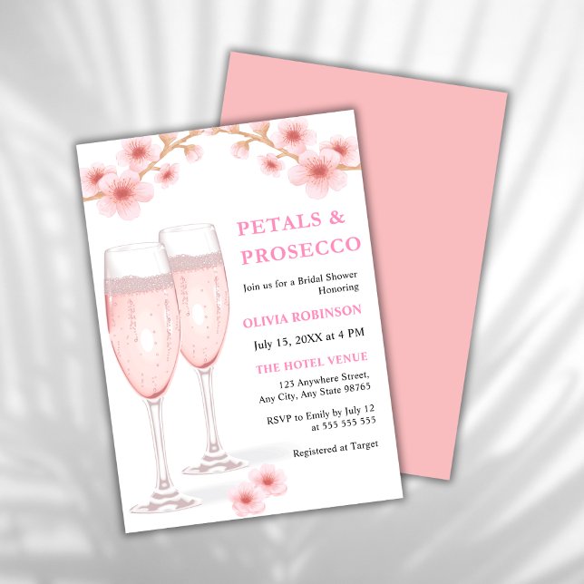 Petals & Prosecco Blush Pink Brautparty Einladung (Petals and Prosecco Blush Pink Watercolor Floral Bridal Shower Invitation  )