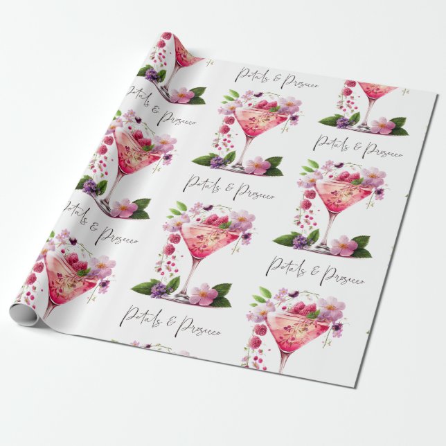 Petals & Prosecco Blush Pink Brautparty Geschenkpapier (Ungerollt)
