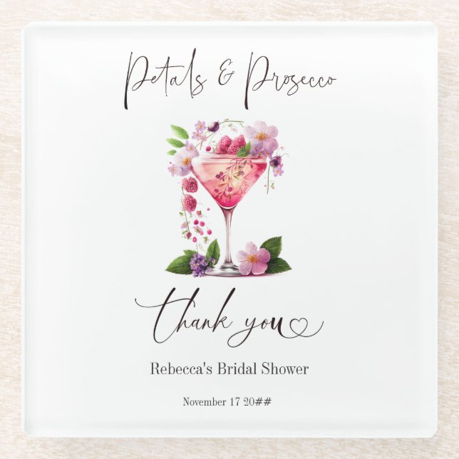 Petals & Prosecco Blush Pink Brautparty Glasuntersetzer (Vorderseite)