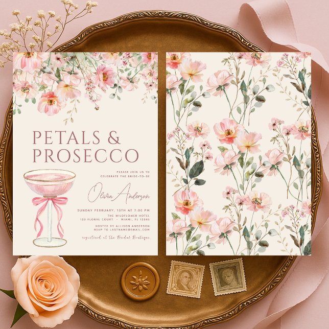 Petals & Prosecco Blush Pink Bridal Shower  Einladung (Von Creator hochgeladen)