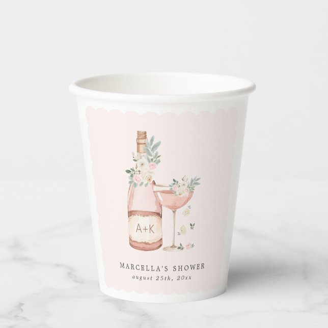 Petals & Prosecco Brautparty Bachelorette Pappbecher (Vorderseite)