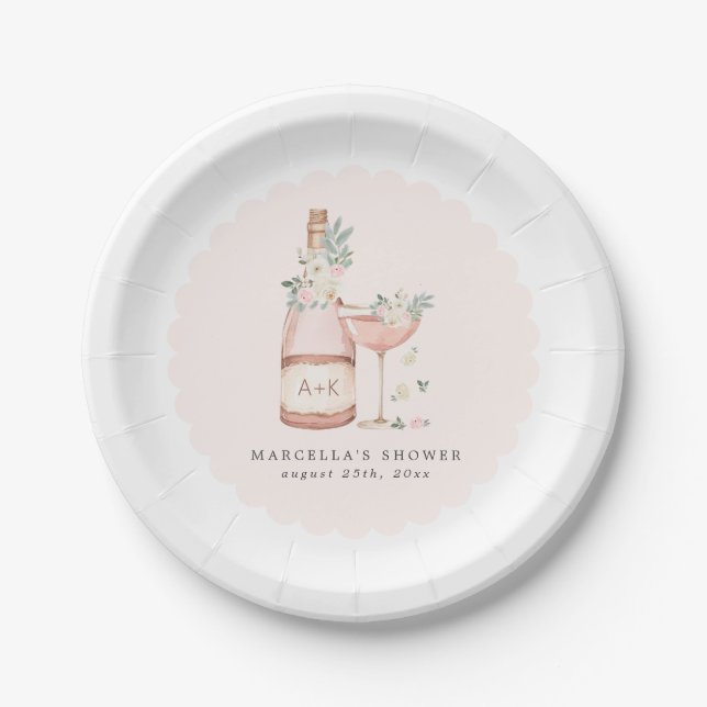 Petals & Prosecco Brautparty Bachelorette Pappteller (Vorderseite)