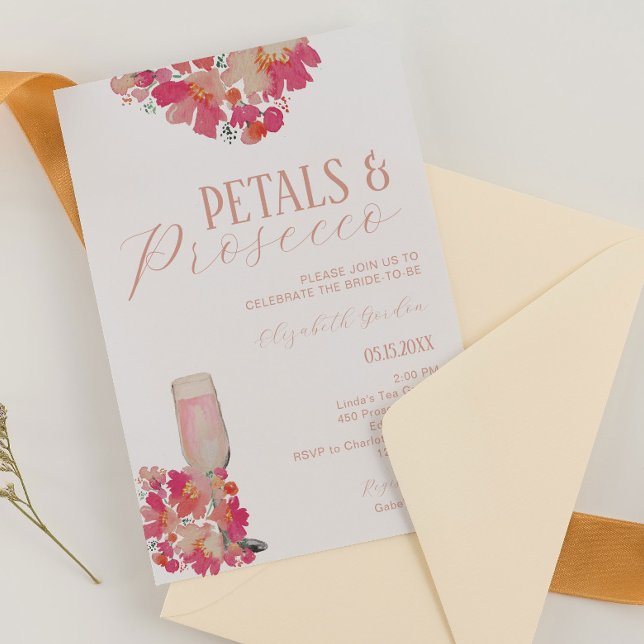 Petals & Prosecco Brautparty Blumenrosa Chic Einladung (Von Creator hochgeladen)