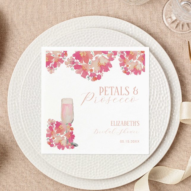 Petals & Prosecco Brautparty Blumenrosa Serviette (Von Creator hochgeladen)