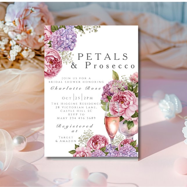 Petals & Prosecco Brautparty Einladung (Petals & Prosecco Bridal Shower floral Invitation)