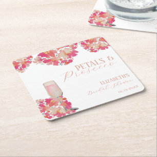 Petals & Prosecco Brautparty Floral Pink Rechteckiger Pappuntersetzer