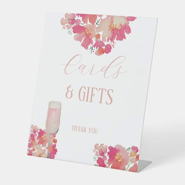 Petals & Prosecco Brautparty Karten Geschenke Sockelschild (Vorderseite)
