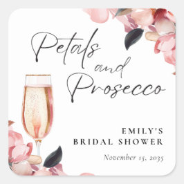 Petals & Prosecco Brautparty Quadratischer Aufkleber
