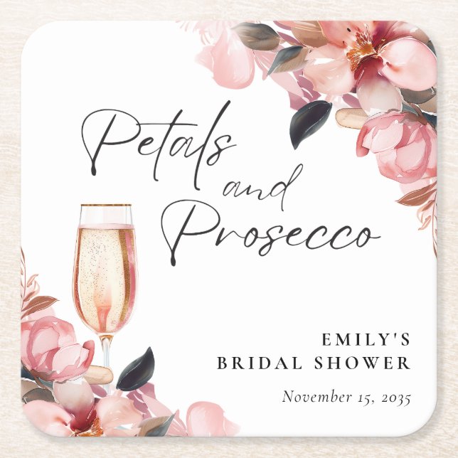 Petals & Prosecco Brautparty Rechteckiger Pappuntersetzer (Vorderseite)
